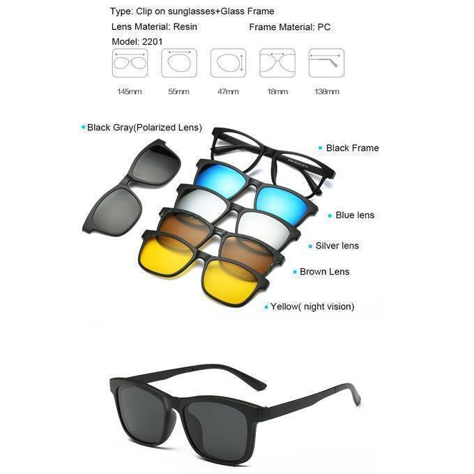 6 in 1 Magnetic Clip Polarized UV Protection Sunglasses For Men